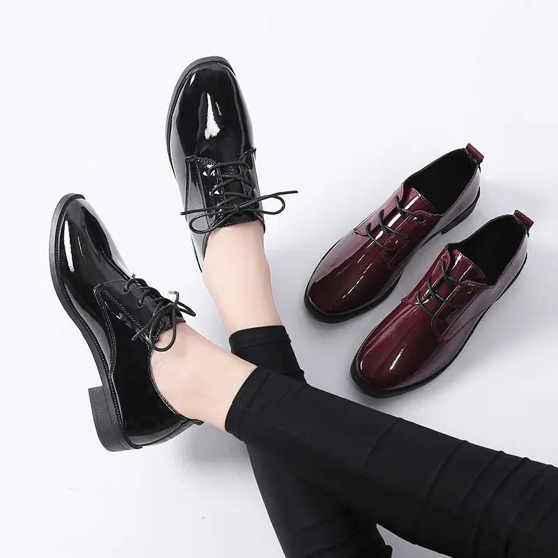 Autumn Women Oxford Flats Shoes 2023 Low Heel Black Retro Student Single Shoes Office Outsole Casual Black Student Leather Shoes