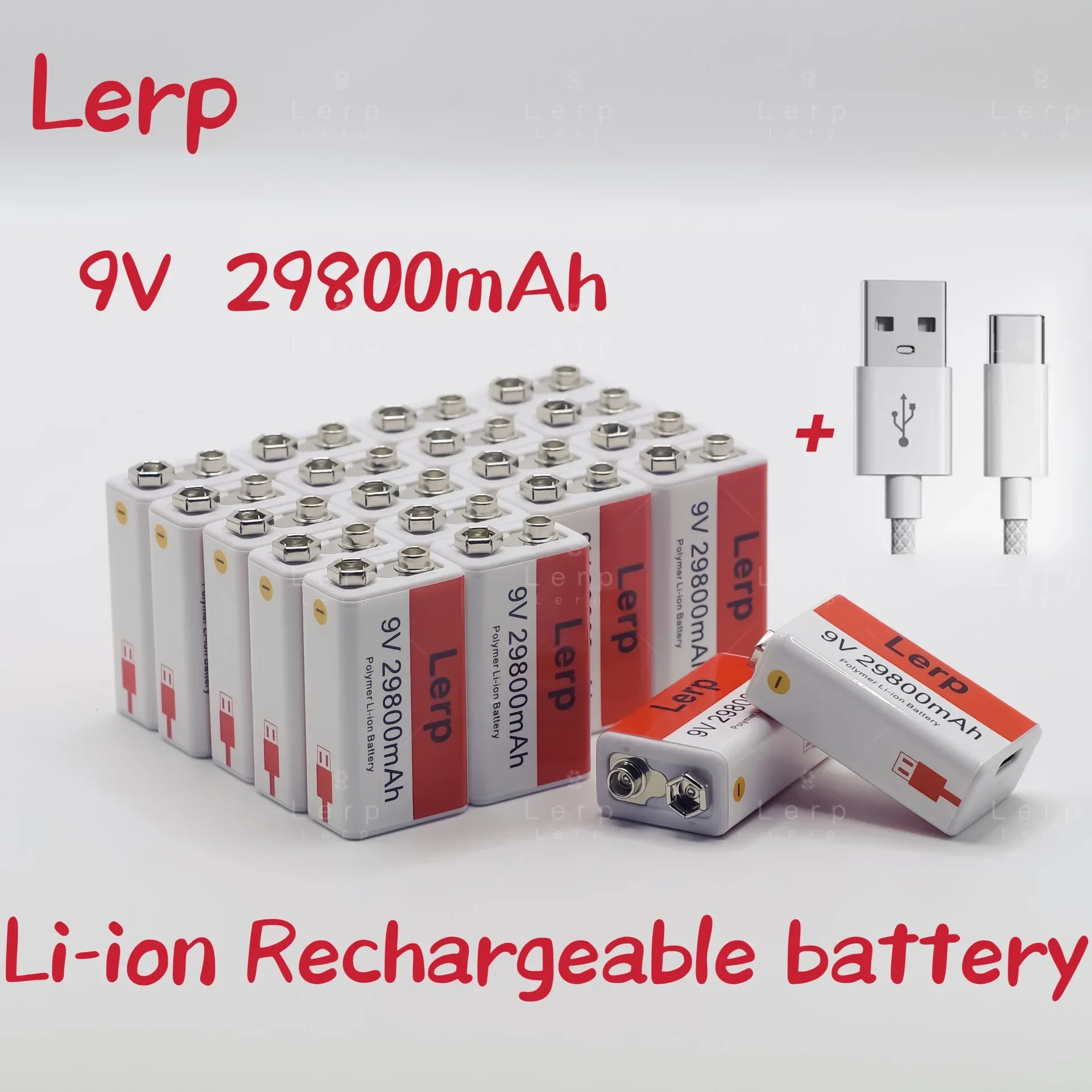new2024 9V battery,29800mAh, Multimeter rechargeable lithium-ion battery, mini USB, toy, microphone, remote control, KTV use,