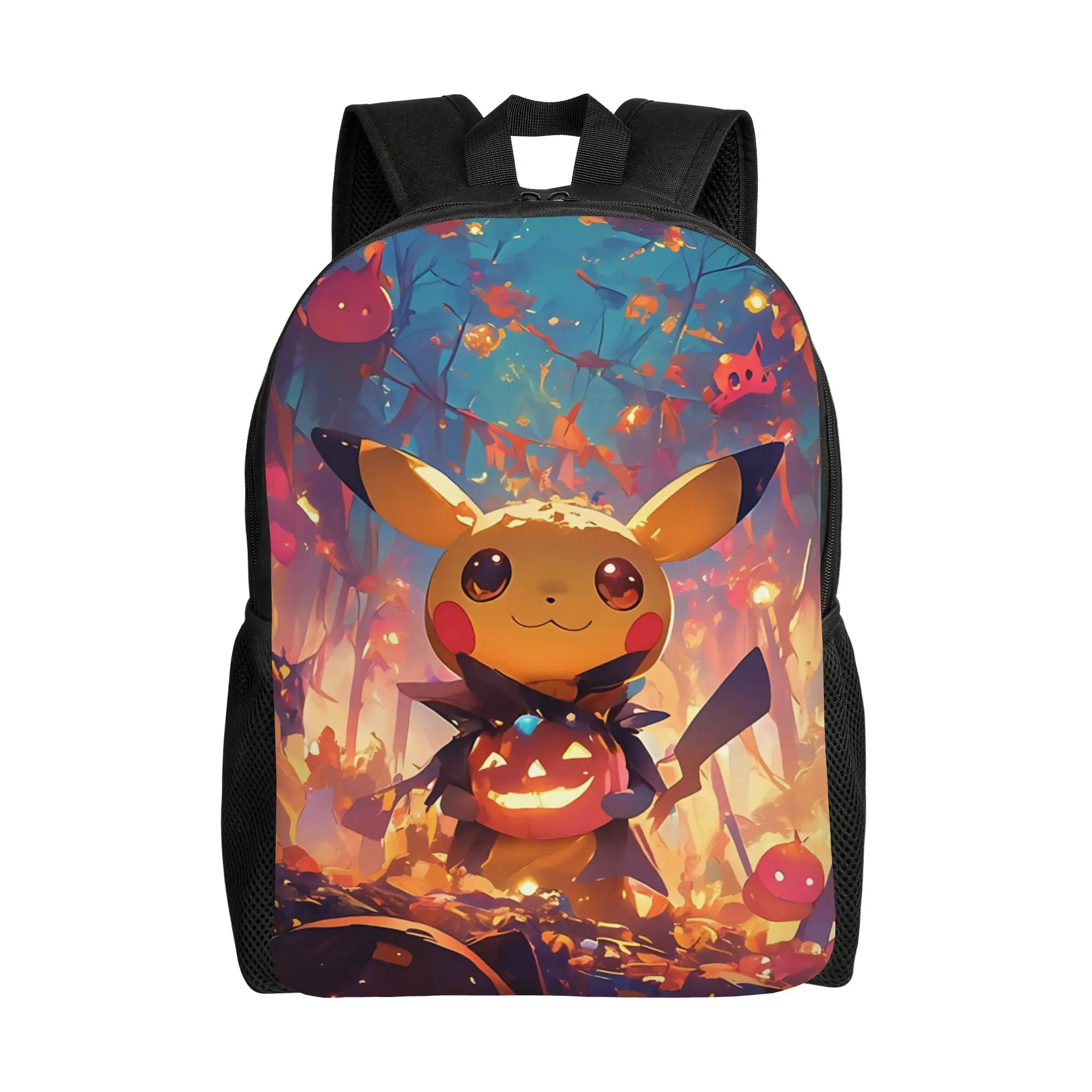 Fashion Pokemon Pikachu Pumpkin Halloween Art Print Backpack ita bag  mochila Harajuku Design Journey Retro Washable Rucksack