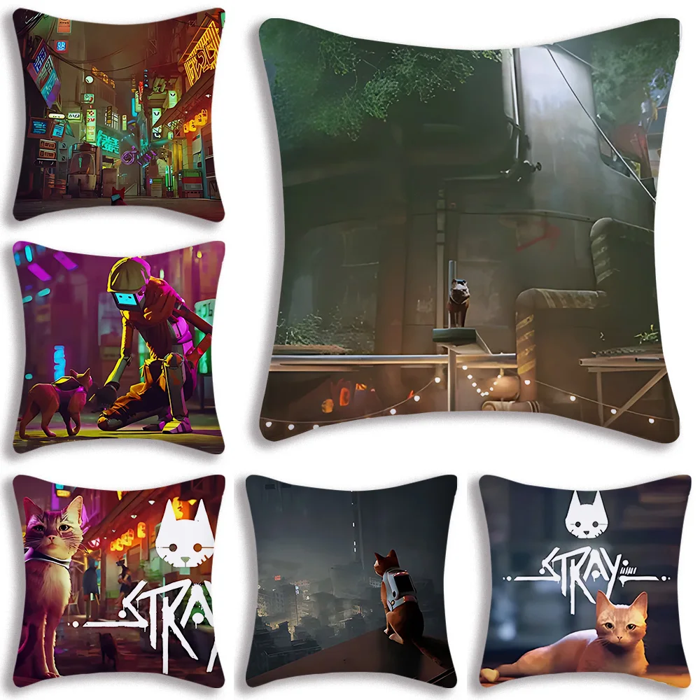 Stray Game Pillow Covers Cartoon Sofa Decorative Home Double-sided Printing Short Plush Cute Cushion Cover