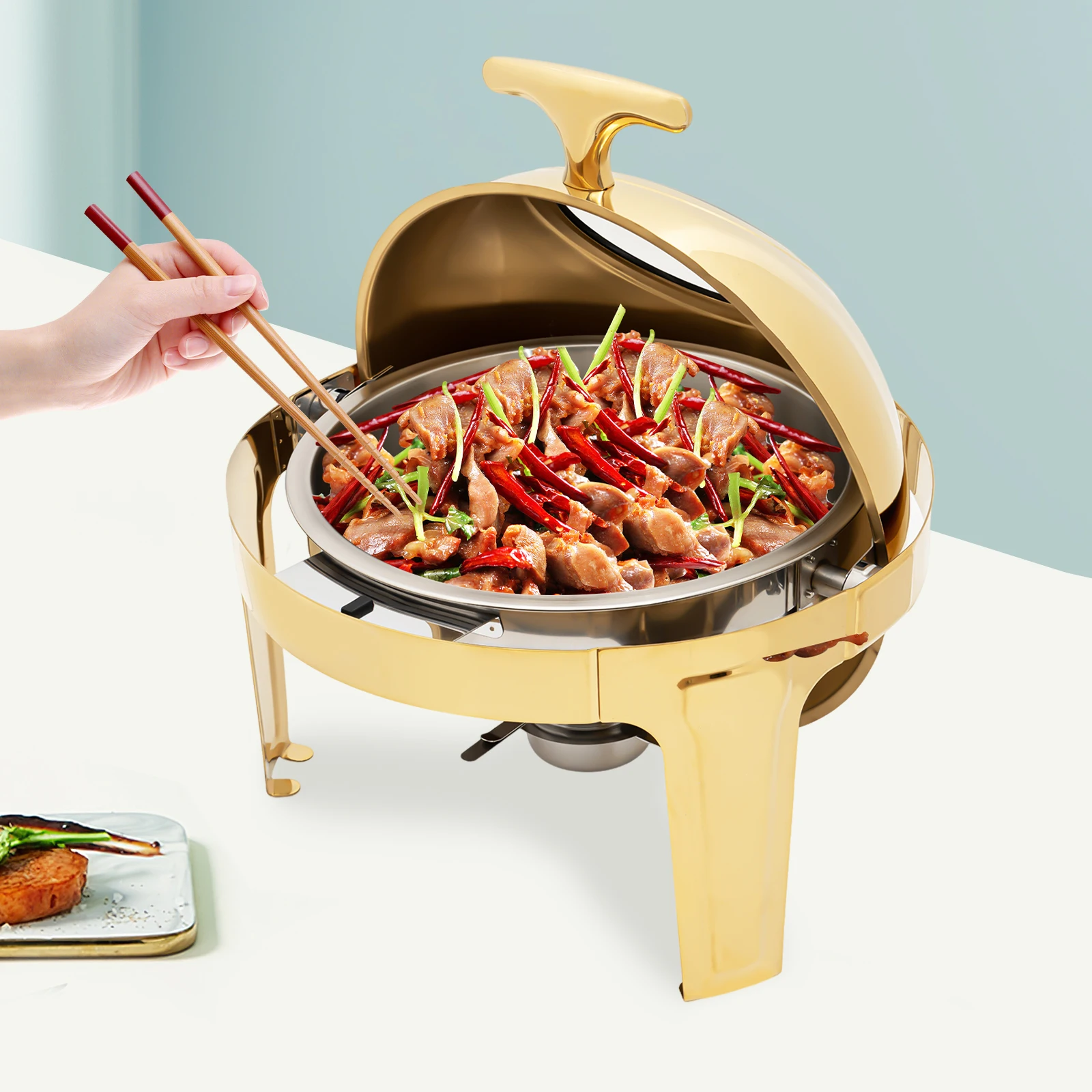 

6L/6.34Qt Round Chafing Dish, Chafer Buffet Warmer Set, Roll Top Chafing Dish Buffet Set, Food Warmer with Thickened Fuel Frame