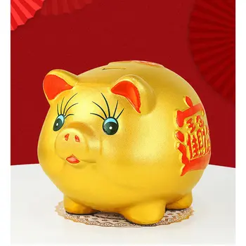 Zlaté prasátko s velkou kapacitou, dětské keramické prasátko, stolní ozdoba, přitahující bohatství, svatební dekorace 8 nejlepší prodej velké keramické prasátko - №6