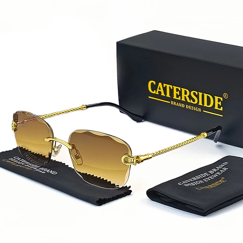 CATERSIDE Retro Mode Sonnenbrille für Damen und Herren Markendesigner Randlose Verlaufsgläser Sonnenbrillen mit Schneidegläsern Damen-Brillen – Detail 6