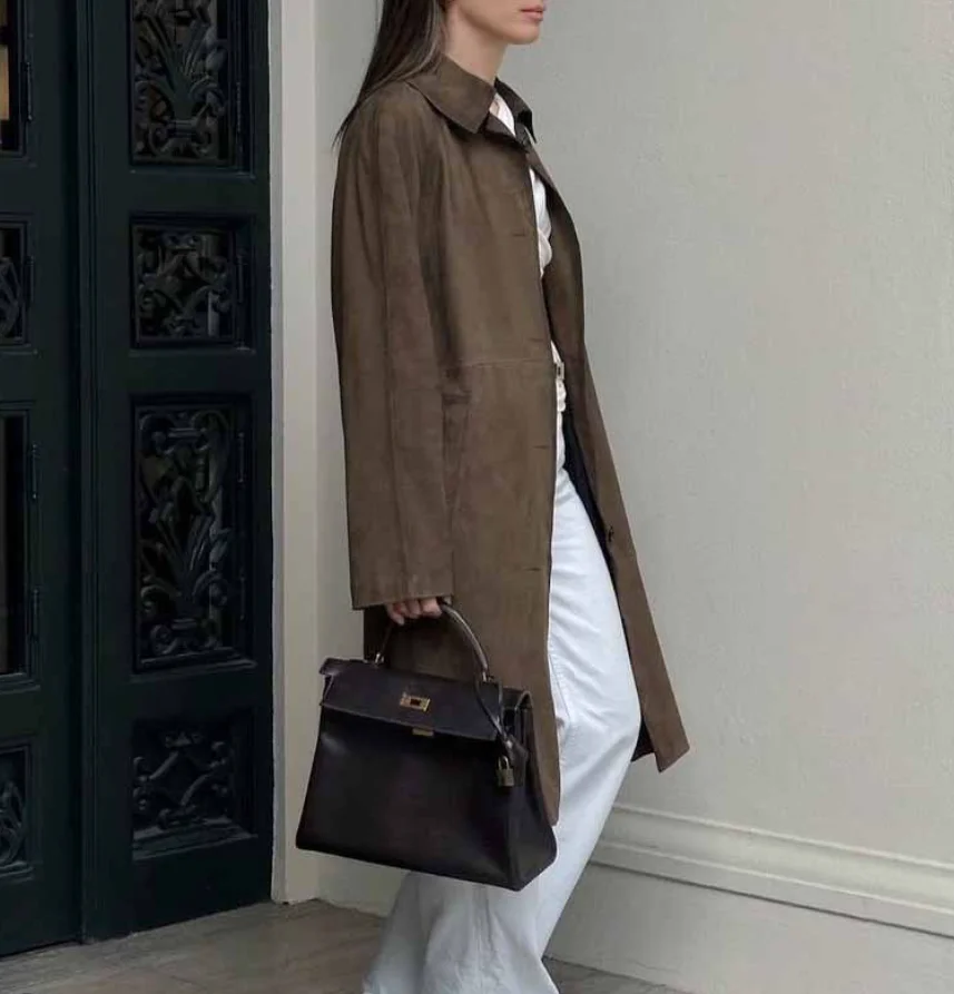 

Women's 2025 Spring/Summer Long Suede Coat: Casual, Versatile & Retro Style