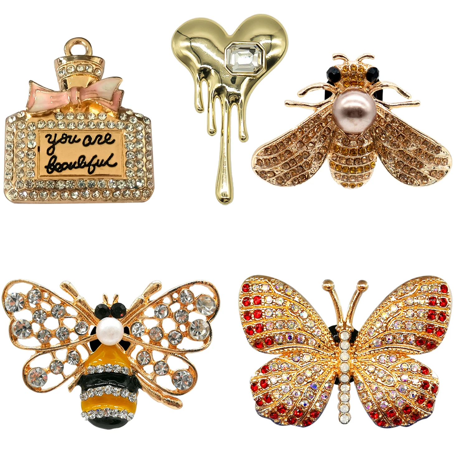 1/5 Stück Designer Metall Schuh Charms Parfüm Lippenstift Luxus Dekorationen für Schuhzubehör Schmetterling Pins für Frauen – Detail 6