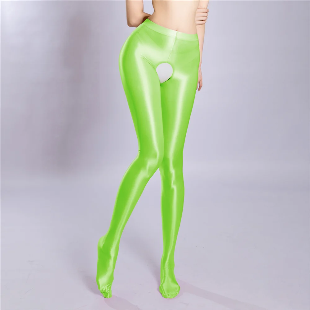 حجم كبير لامعة مفتوحة المنشعب جوارب طويلة عالية الخصر النفط ضوء لامعة طماق كامل طول الجوارب سروال شكل قلم رصاص مثير النساء الملابس الداخلية