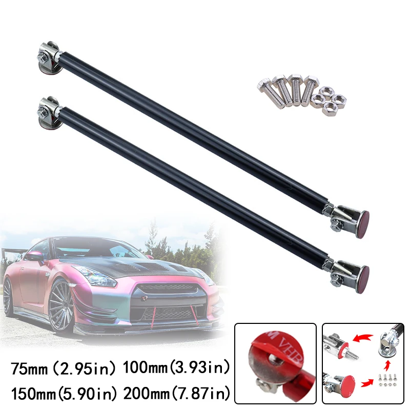 

1Pair Universal Car Splitter Rods Racing Adjustable Front Rear Bumper Lip Support Strut Brace Tie Pull Bar Kit 75/100/150/200mm