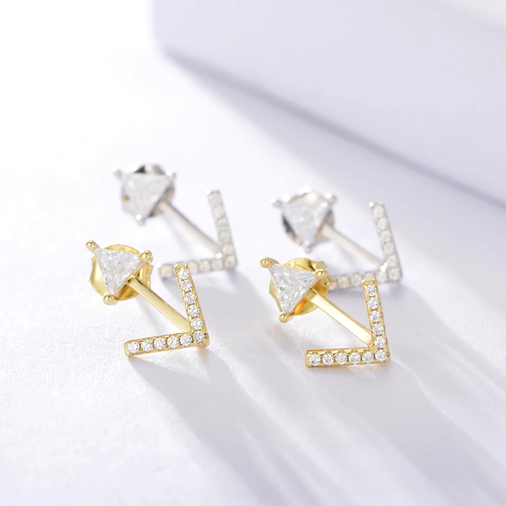 Fulsun Rear Mounted Small Gold Arrow Stud Earrings Pendientes Plata 925 Cubic Zirconia Geometric For Female