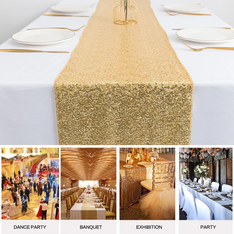 1pcs Sparkly Rose Gold Sequin Table Runners for Weddings Party Christmas  Cloth Decor Chemin De Mariage