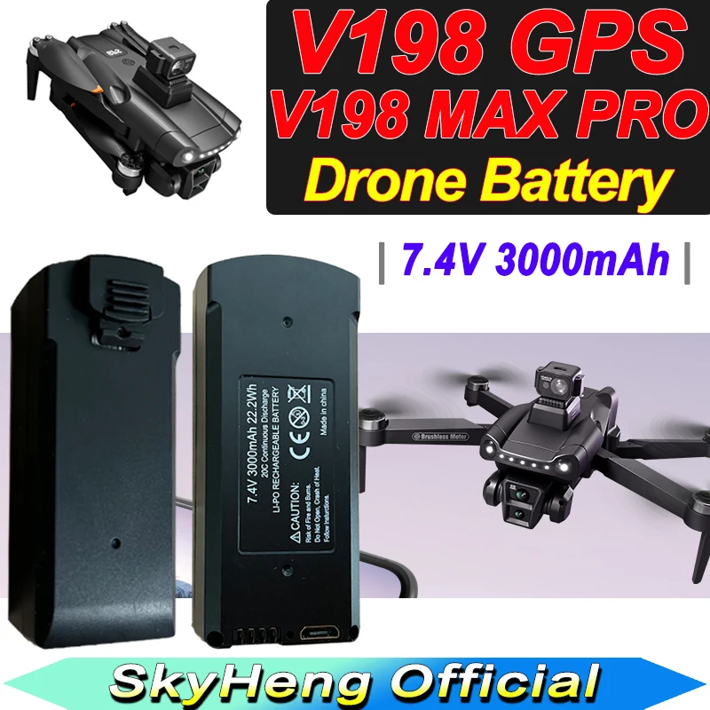 Original V198 MAX PRO GPS Drone Battery 7.4V 3000mAh For V198 8K RC Quadcopter Spare Battery Parts Accessories