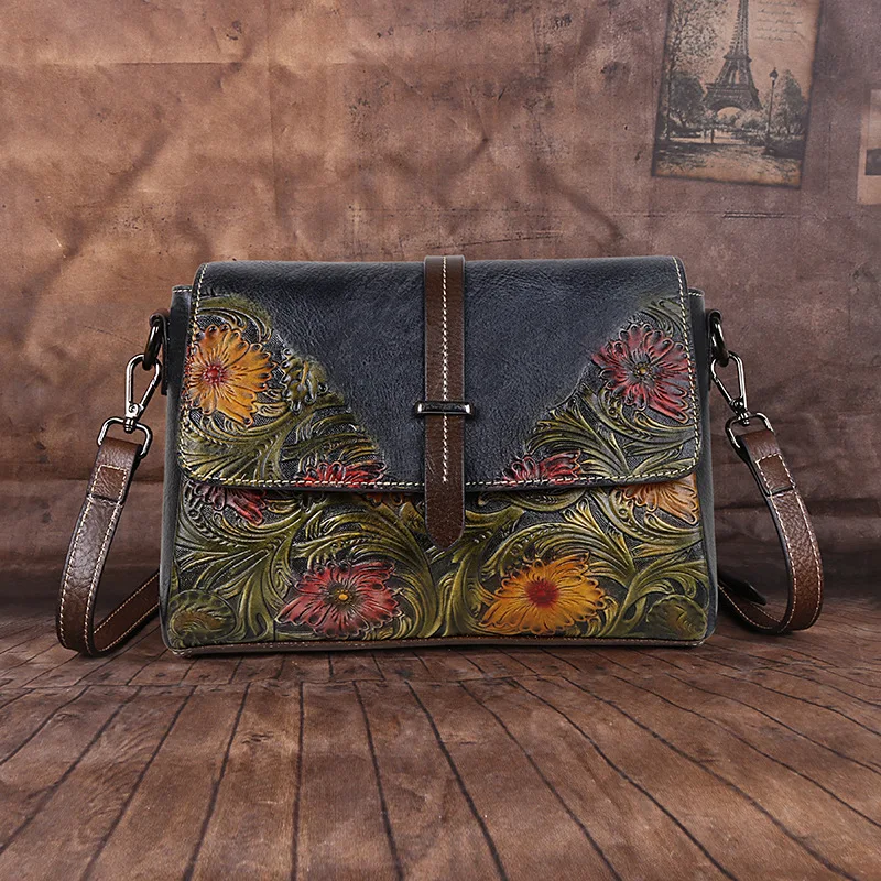 Johnature 2026 New Women's Bag Handmade Embossed Genuine Leather Shoulder Bags Vintage Cowhide Lady Crossbody Bags