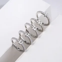 Anillo ajustable de Plata de Ley 925 auténtica para mujer, 26 letras, joyería fina clásica, accesorios minimalistas, regalo para niña