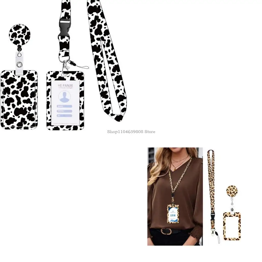 

Lanyard with Retractable Badge Reel Card Holder Leopard Print Identity Card Badge Holder with Removable Neck Lanyard