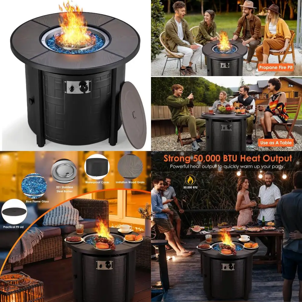 

Round Gas Fire Pit Table, 30 Inch Diameter, 50,000 BTU Auto-Ignition, Outdoor and Indoor Propane Fire Pit Furniture