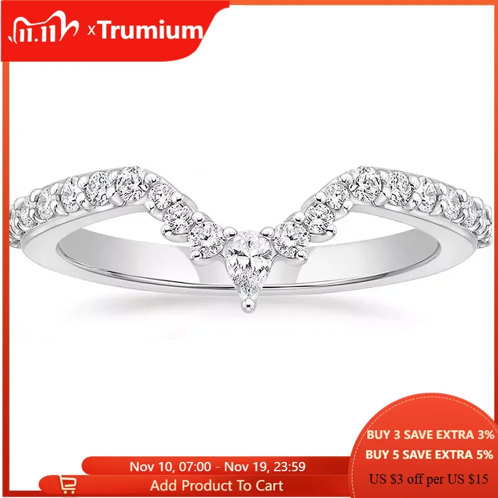 

Trumium Wedding Bands for Women Pear & Round Shaped Stackable Cubic Zirconia Half Eternity CZ Curved Engagement Rings for Women