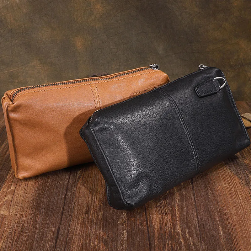 AETOO  Original handmade retro first layer cowhide long purse leather soft clutch clutch bag large capacity youth strap