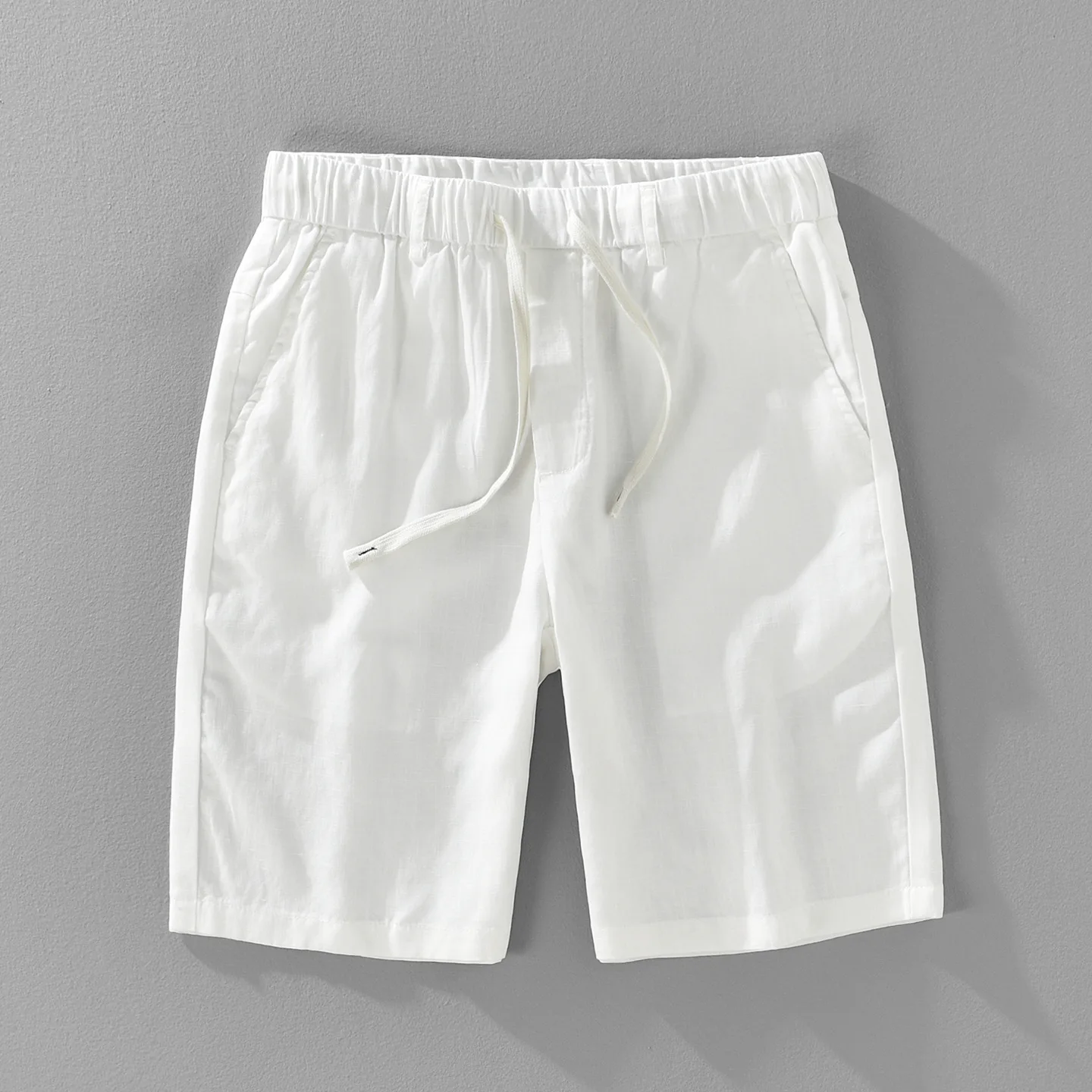 Men Linen Blend Shorts Summer Breathable Lightweight Solid Color Elastic Waist Straight Leg Loose Casual Fashion