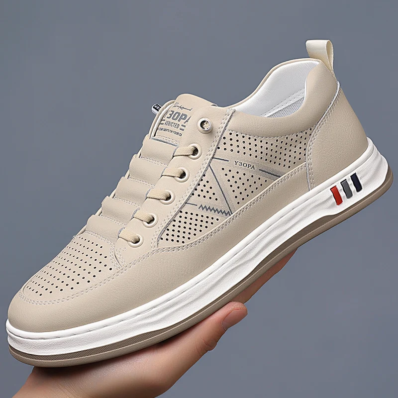 أحذية رجالية من الجلد الأسود وصلت حديثًا للخريف - أحذية رياضية أنيقة بنعل سميك قابلة للتنفس، كاجوال ورياضي، متعددة الاستخدامات وخفيفة الوزن