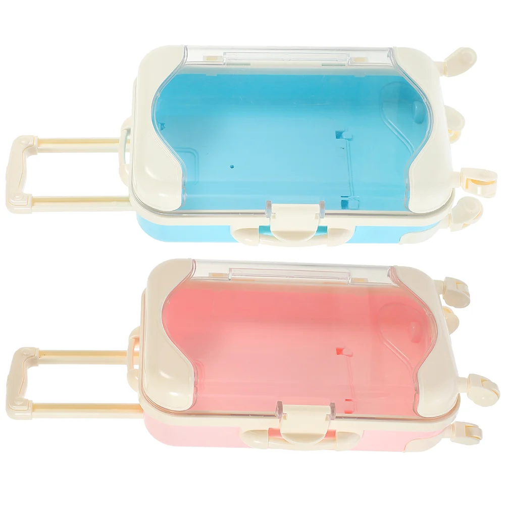 

2 Pcs Mini Suitcase Miniature Carrying Travel Girl Birthday Gift Luggage Rolling Toy Toys