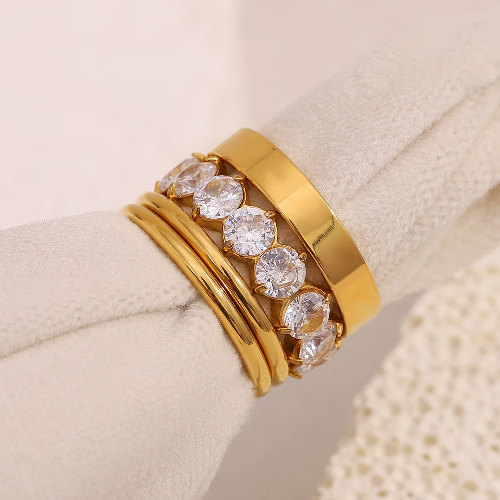 E.B.belle Nicht Feste Mehrzweckschichten Luxus Zirkon Ringe 18 Karat vergoldet Edelstahl Mode Party Hochzeit Fingerschmuck – Detail 6