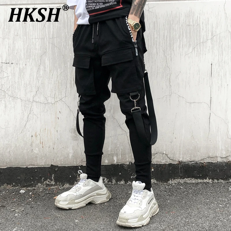 

HKSH Spring Summer New Men's Tide Casual Leggings Dark Overalls China-Chic Night Stadium Tapered Elastic Cargo Pants HK0763