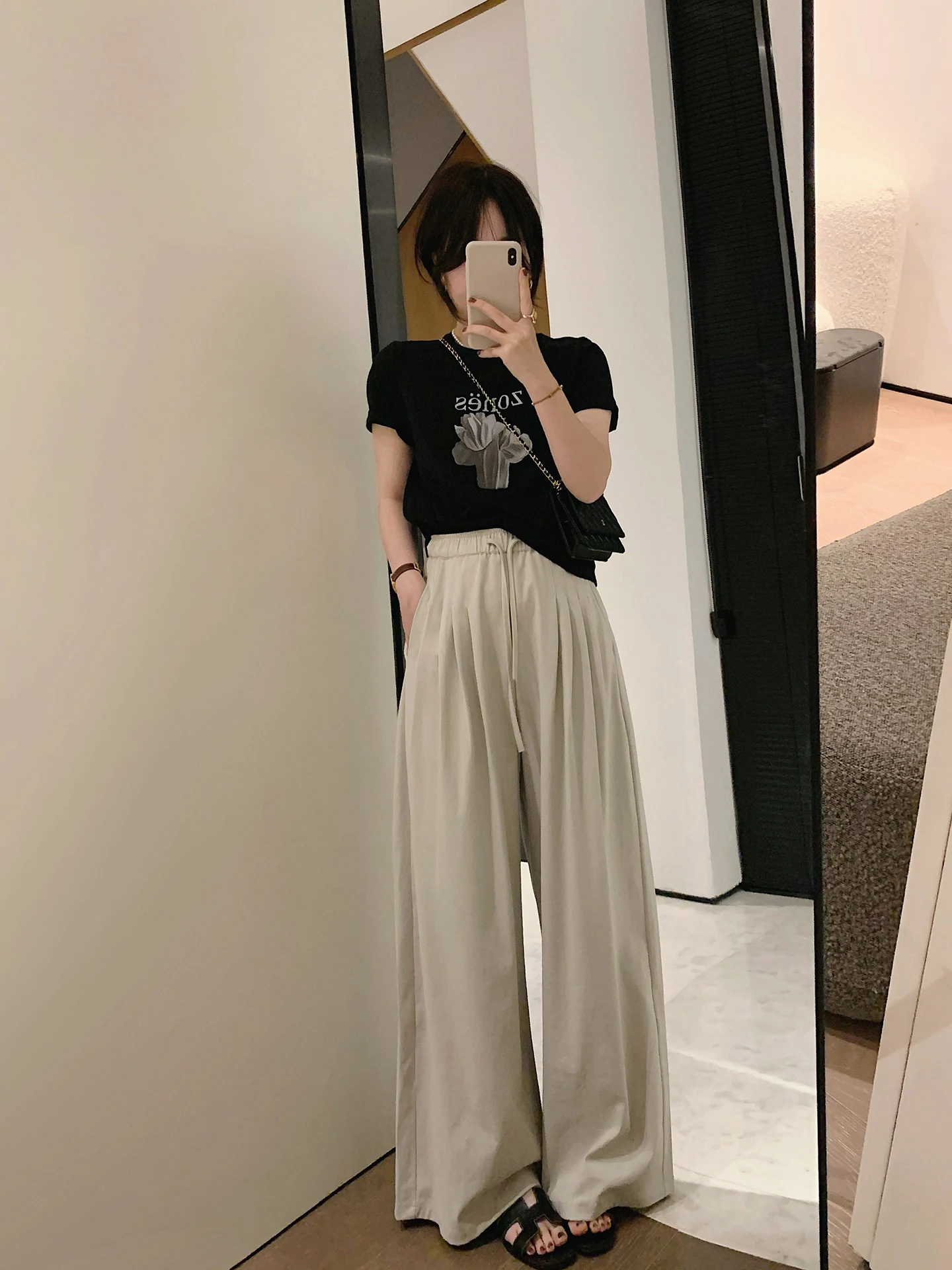 

Misslady Sli Loose Wide Leg Pants Women's High Waist Draped Slimming Casual Long Trousers Small Size Loose Cotton Linen