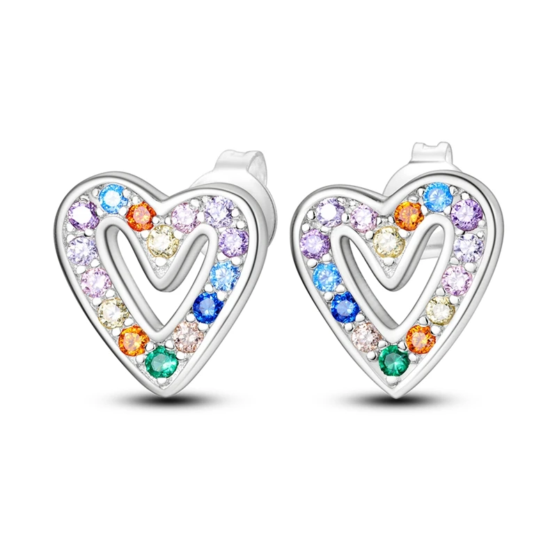 

Luxury 925 Sterling Silver Charm Colorful Love Earrings For Women Pave CZ Fine Engagement Hot Anniversary Fashion Jewelry Gifts