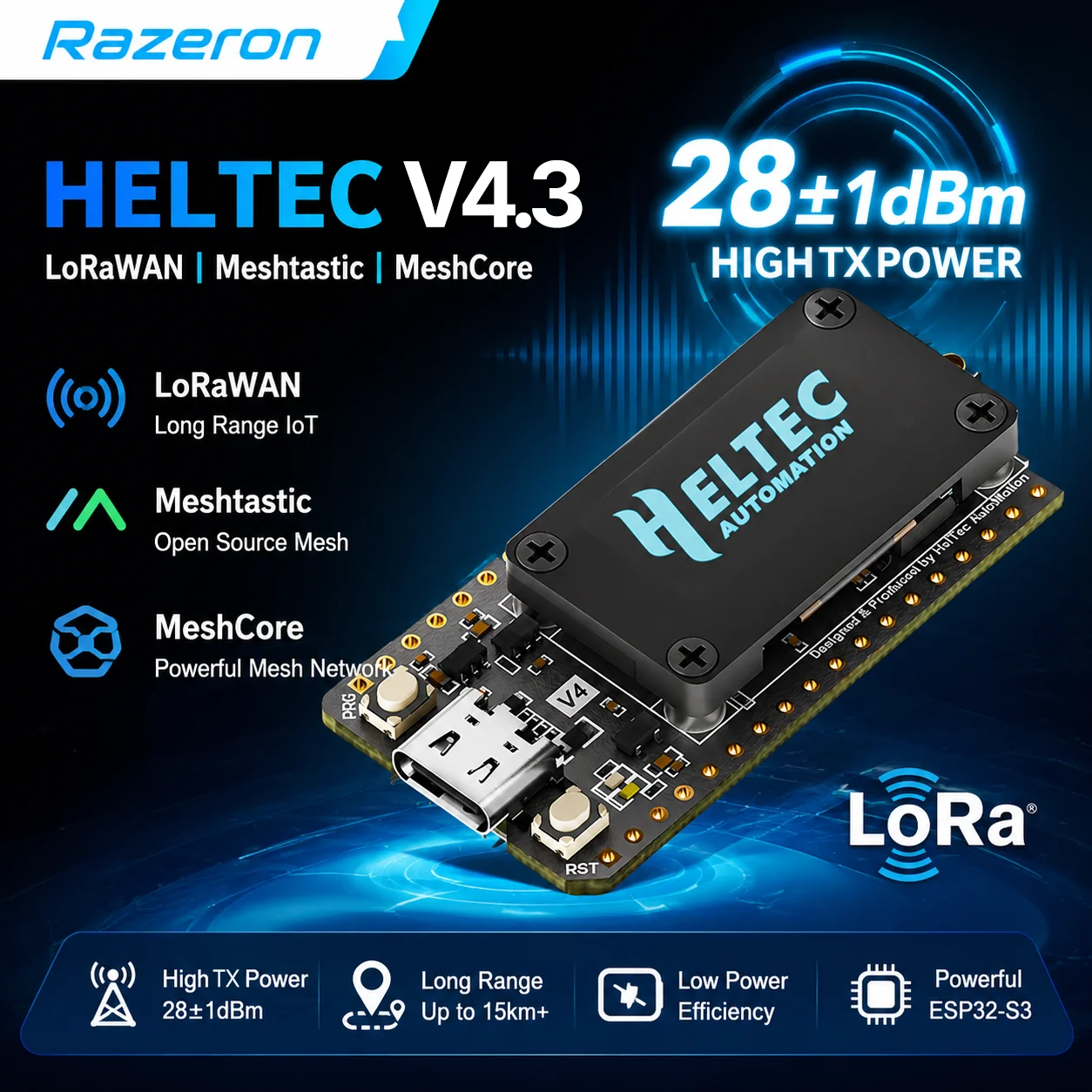 

Heltec ESP32 LoRa V4 Development Board Meshtastic Upgraded 863-928 MHz 16MB Flash ESP32-S3 SX1262 for IOT Arduino Meshcore