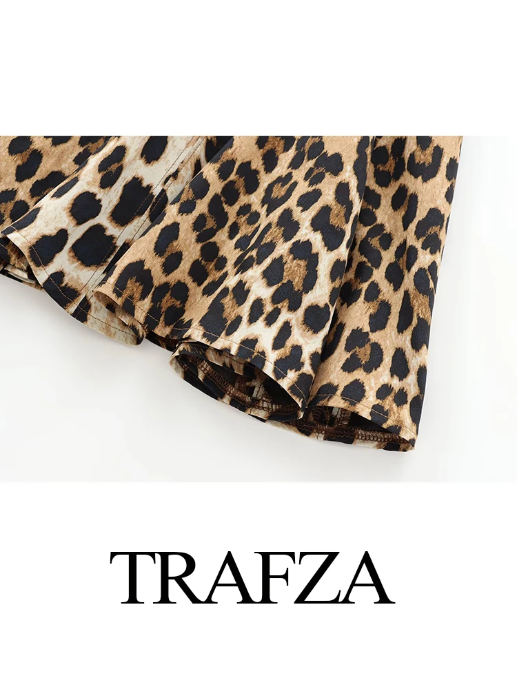 TRAFZA-Robe Plissée à Col Ras du Cou pour Femme, Série Rétro, Imprimé Animal, Chic, Sexy, Élégante, Nouvelle Mode