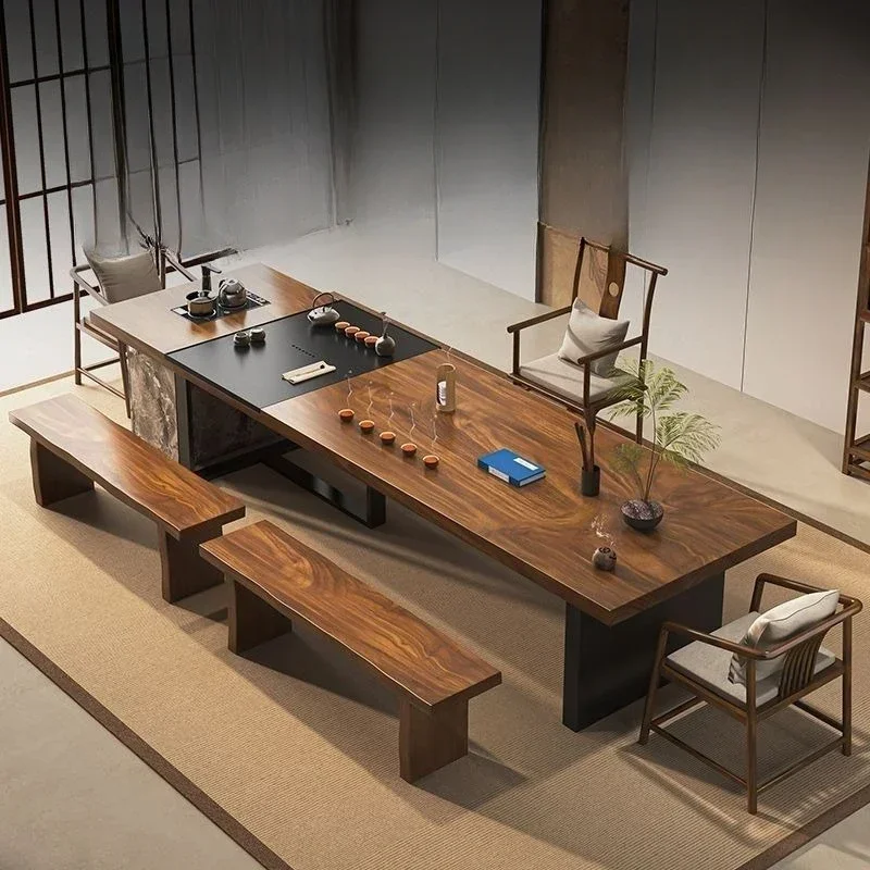 South American walnut tea table and chair combination all solid wood simple tea table living room home office high-end zen