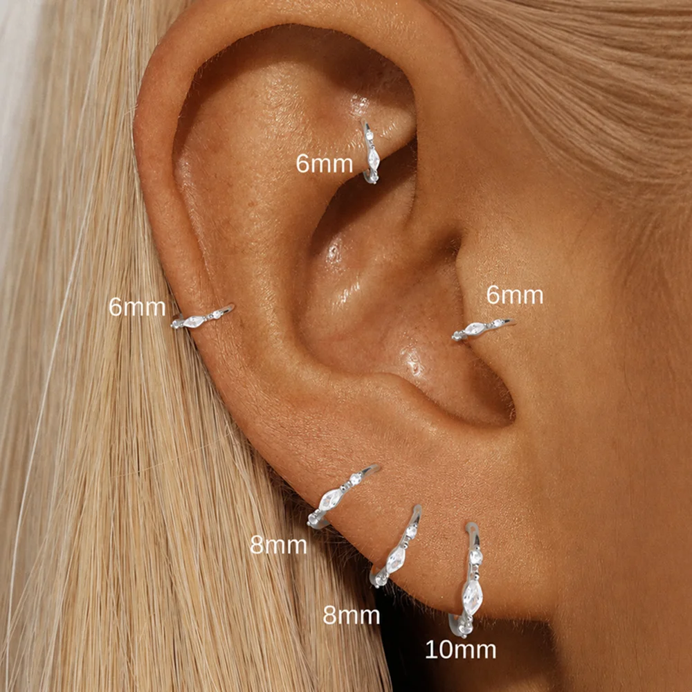 ROXI 925 Sterling Silver Classic Horse Eye CA Zircon For Women Multi-size For Lobe Tragus Cartilage Huggies Piercing Earrings