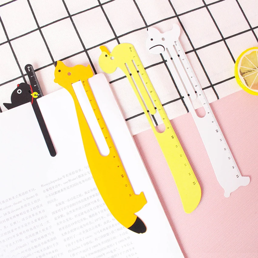 15cm Cartoon Metal Ruler Student Stationery Cute Animal Measuring Tool Dual-use Bookmarks Straight Ruler Kids Learning Supplies