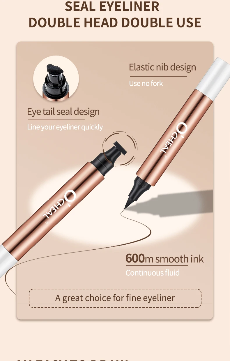 O'CHEAL Eyeliner-Stempel, schwarzer flüssiger Eyeliner-Stift, wasserdicht, schnell trocknend, Doppelkopf-Eyeliner-Stift, Make-up für Damen, Kosmetik-Werkzeug – Detail 3