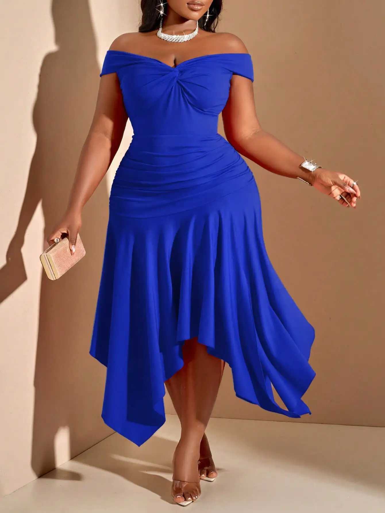 BWQ Abito da donna elegante con bordo volant Abito senza maniche in stile europeo americano di vendita veloce di Amazon