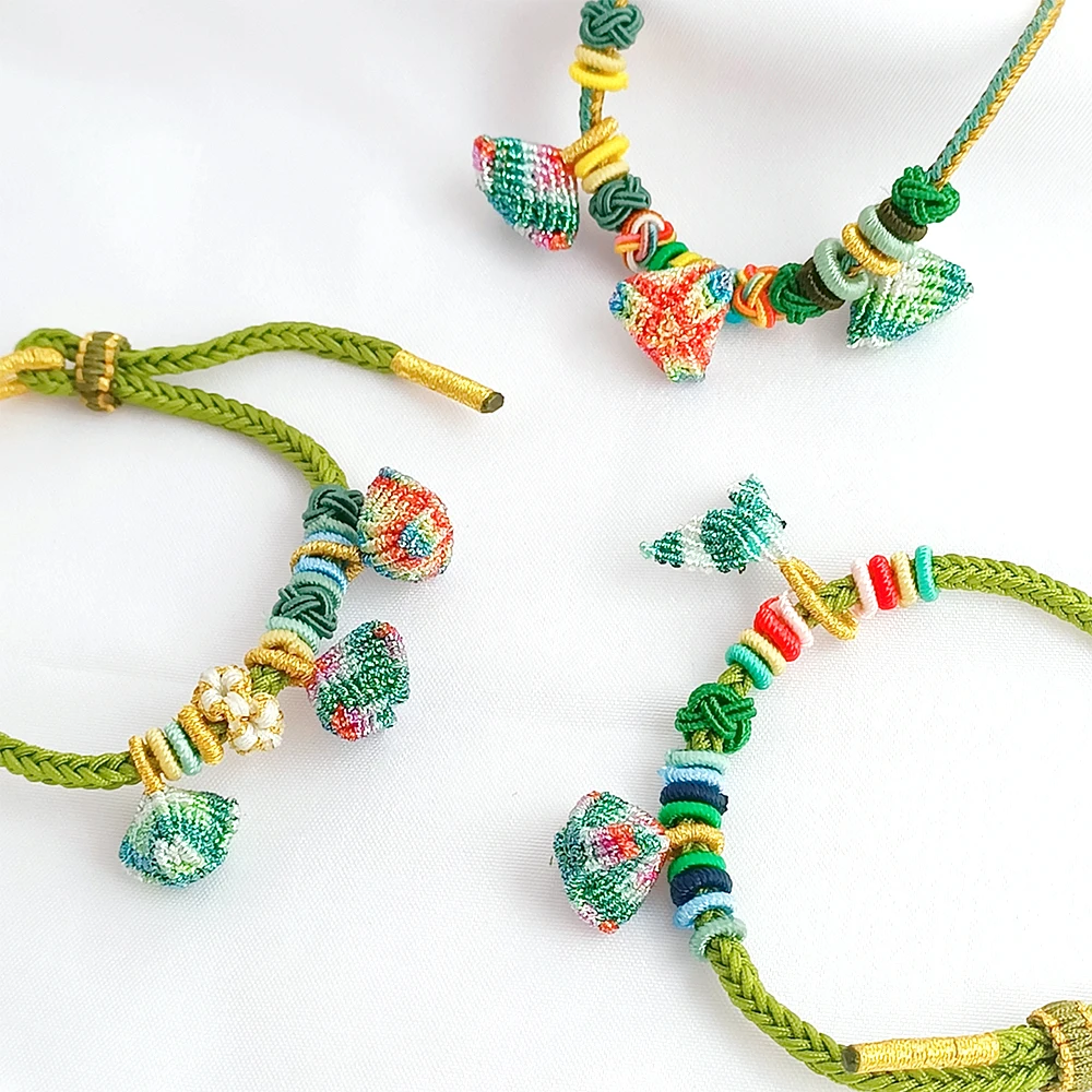 4 Pieces Chinese Style Colorful Rope Woven Peanut Fish Tail Small Zongzi Pendant DIY Jewelry Making Necklace Bracelet Accessory