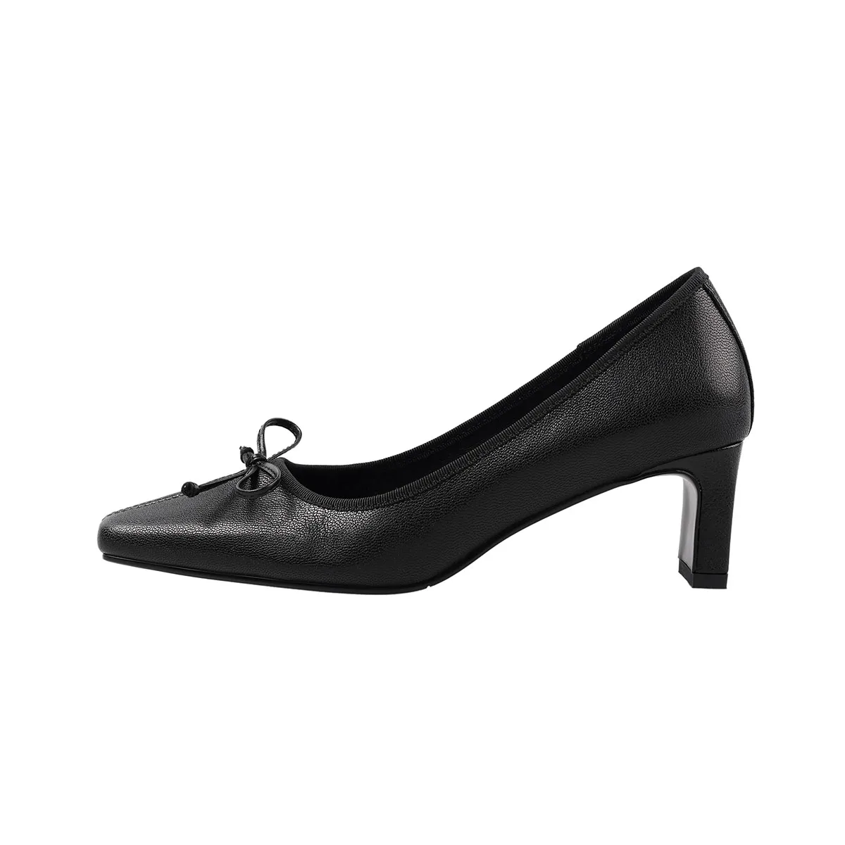 

Arden Furtado 2025 Spring sheepskin square toe pull-on Chunky heels bowknot Pumps Large size commute Shallow Single shoe