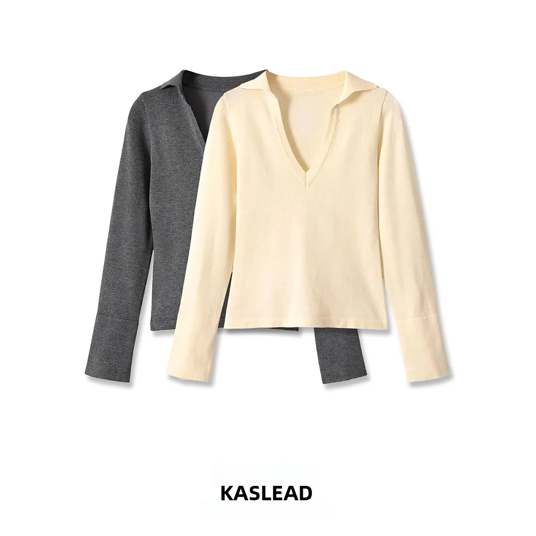 KASLEAD Women's Long Sleeve  Shirt Button Cuff Versatile Style 1058804 Autumn Season Polyester Fiber Casual Tee