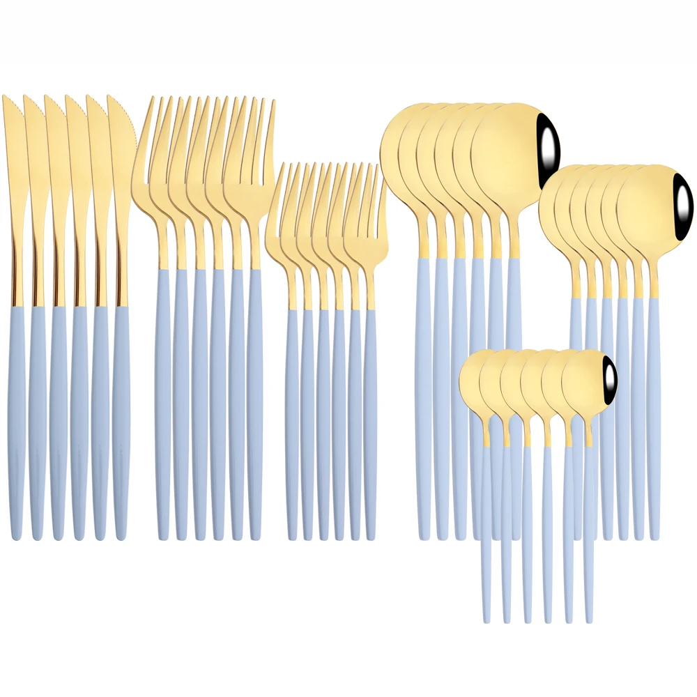 

Набор столовых приборов из нержавеющей стали голубого и золотого цвета, 36 шт.