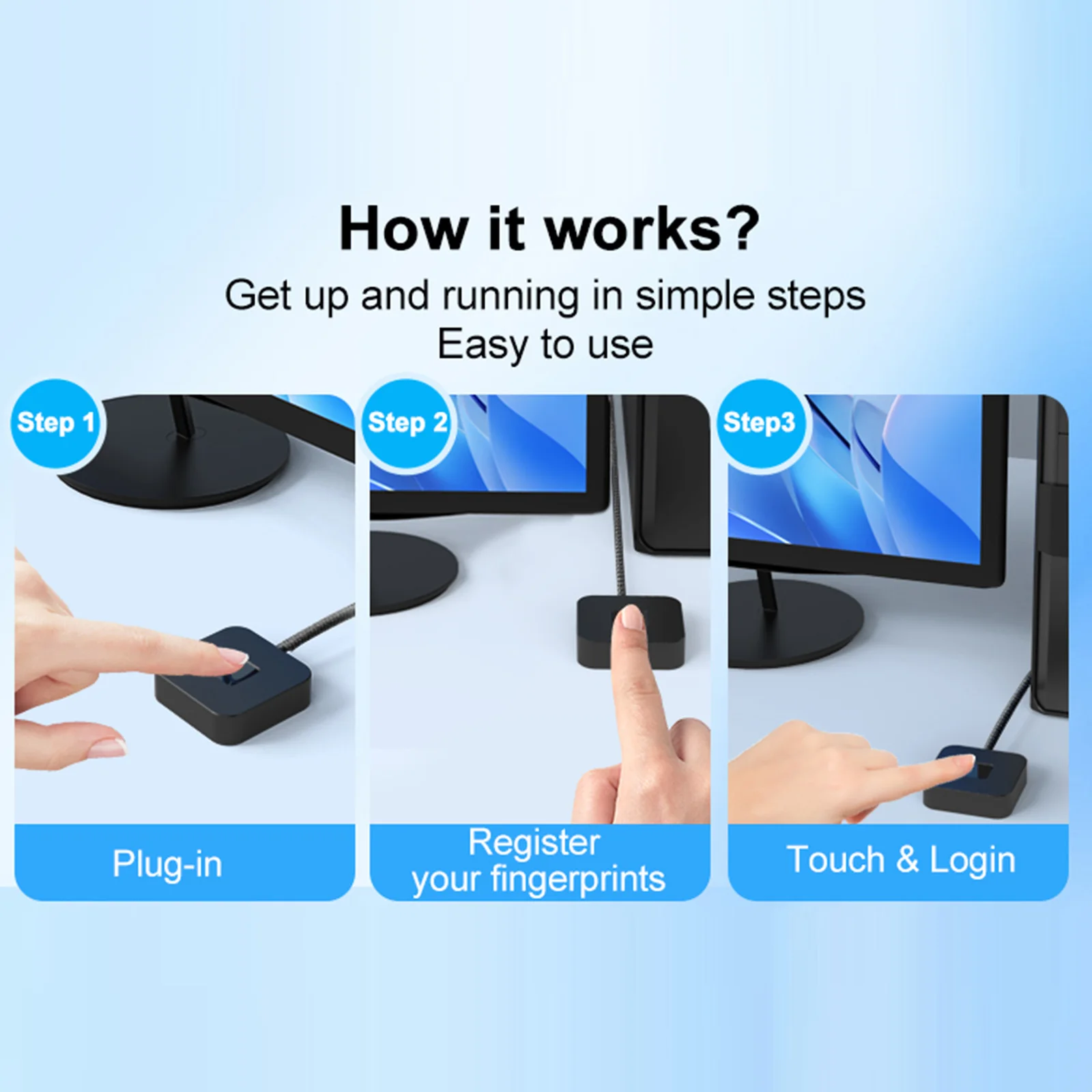 

USB-сканер отпечатков пальцев с кабелем 1,5 м, портативный USB-логгер отпечатков пальцев, биометрический считыватель для Windows 10/11