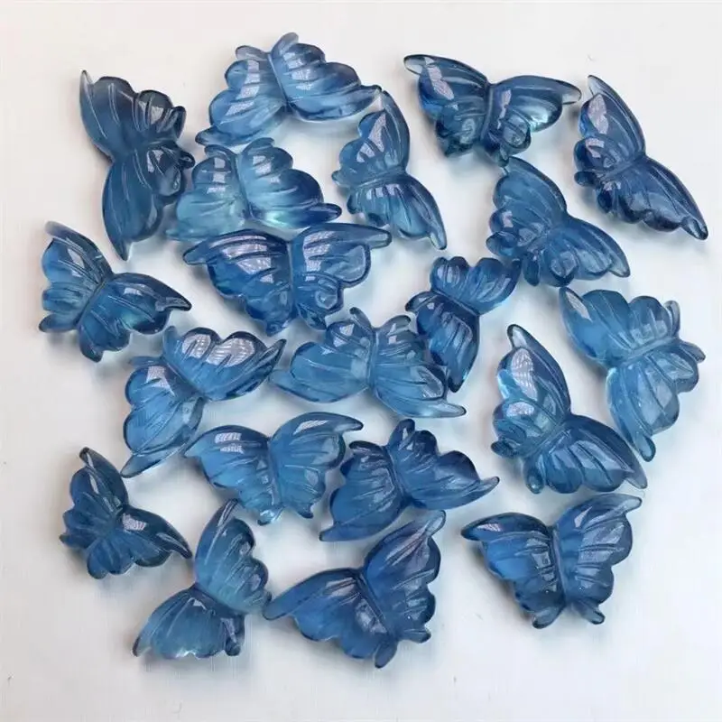 2PCS Natural Aquamarine Butterfly Carving Healing Gemstone Carved Figurine Gift Fashion Jewelry For Women Holiday Gift 9-12MM view 3