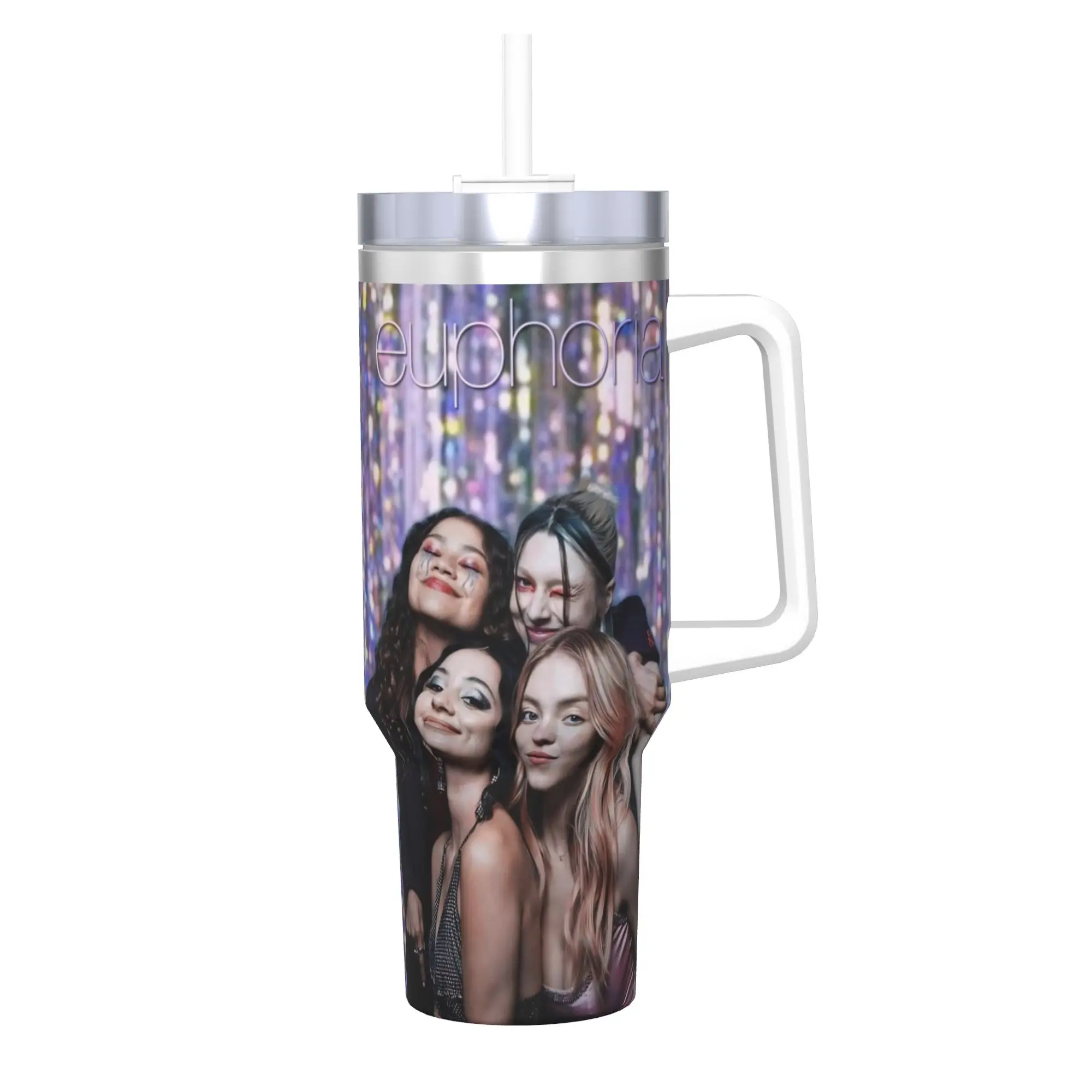 Euphorias Season 3 Gobelet isotherme avec pailles, en acier inoxydable à double paroi, pour café et voiture, 40oz