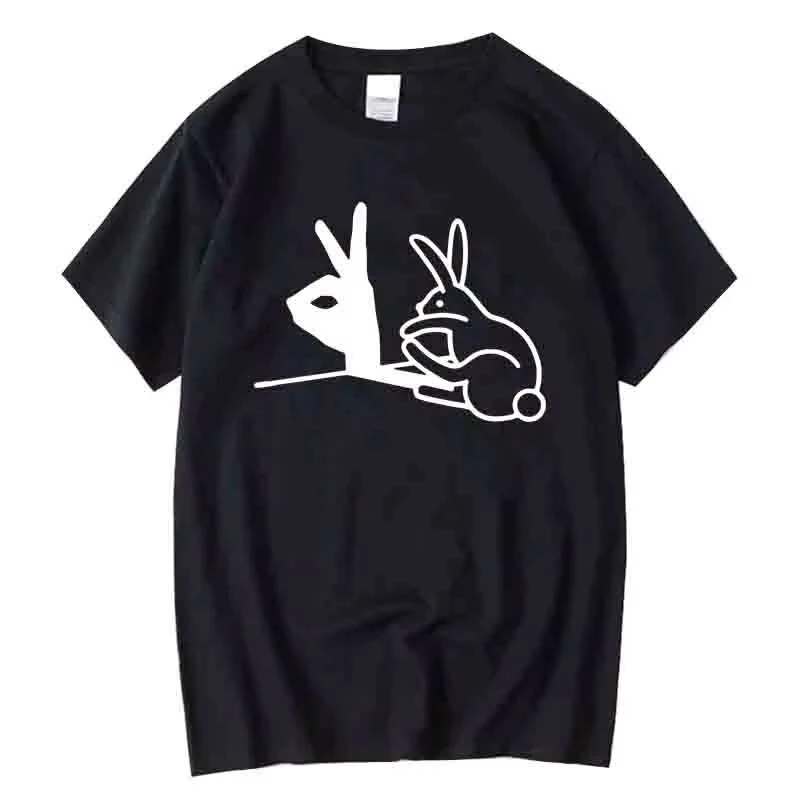 Funny Hand Shadow Rabbit Graphic T‑Shirt Men Women Minimal Line Art Print Humor Animal Casual Short Sleeve Crew Neck Tee