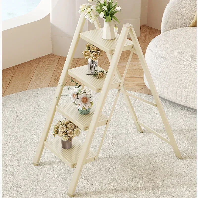 3/4 Steps Telescopic Flower Rack Ladder Folding Thickened Carbon Steel Step Stools Non-Slip Step Ladders Stable Modern Furniture