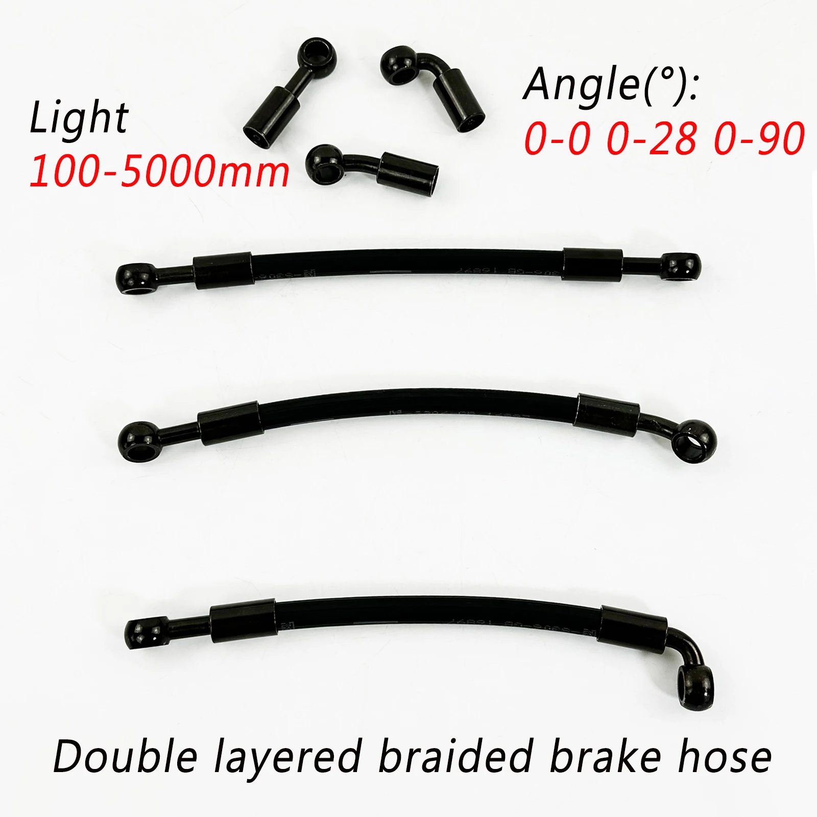 

100-5000MM Universal Double-Layer Steel Wire Braided Black Brake Oil Pipe Kit 0 °/28 °/90 ° for Motorcycles/Electric Vehicles