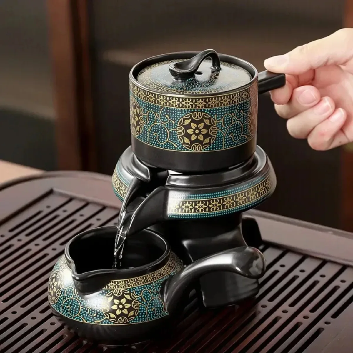 Kungfu Tea Set Ceramic Automatic Tea Maker Rotating Tray Chinese Tea Ceremony Kit Luxury Home Decor Business Gift