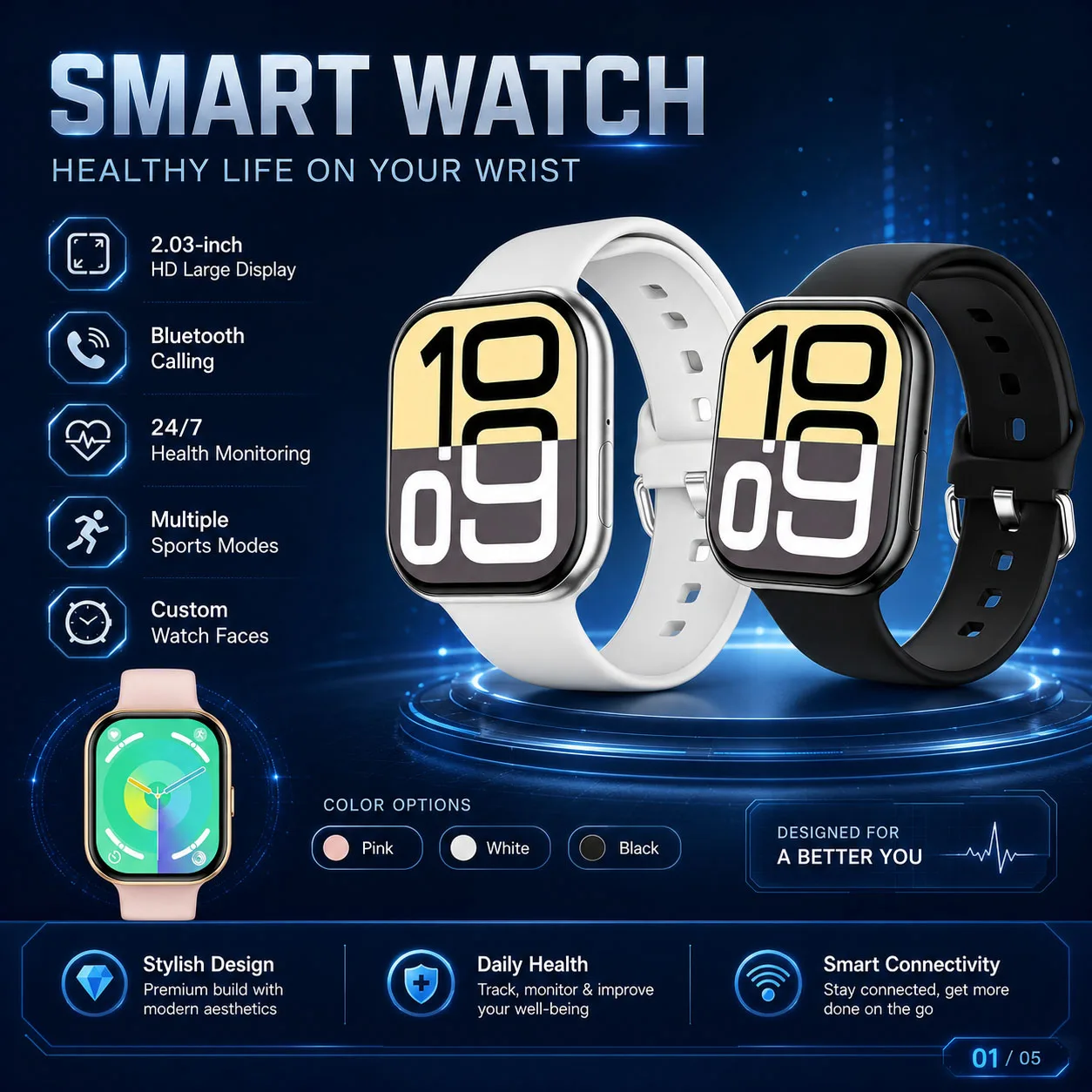 Smart Watch 9.3mm Ultra-wave Body 2.03 HD Display Information Reminder Fashionable and Versatile Bluetooth Call Smart Watch