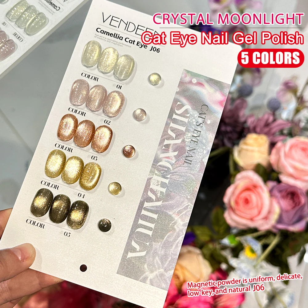 Vendeeni 5 Farben Kristall-Katzenaugen-Gel-Nagellack-Set Magnetischer UV-Soak-Off-Gel-Lack Katzenaugen-Nagelkunst-Gel-Lack mit Display – Detail 3