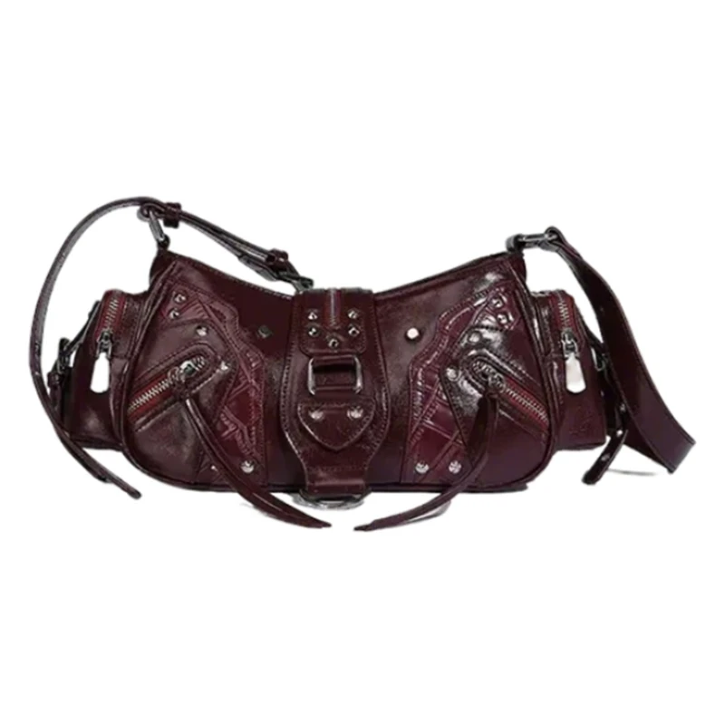 

A3PE Retro Motorcycle Shoulder Bag With Studded Design For Trendy Women