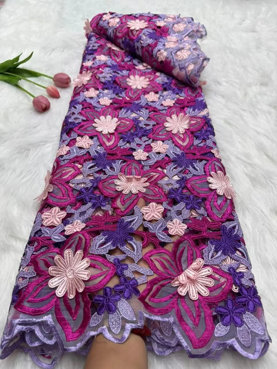 Afrikanischer Stoff Spitze Hohe Qualität 5 Yard 2025 3D-Spitzenstoff 5 Yard 3D-Guipure-Schnur-Spitzenstoff Geburtstagskleider Luxus 2025 H80-1