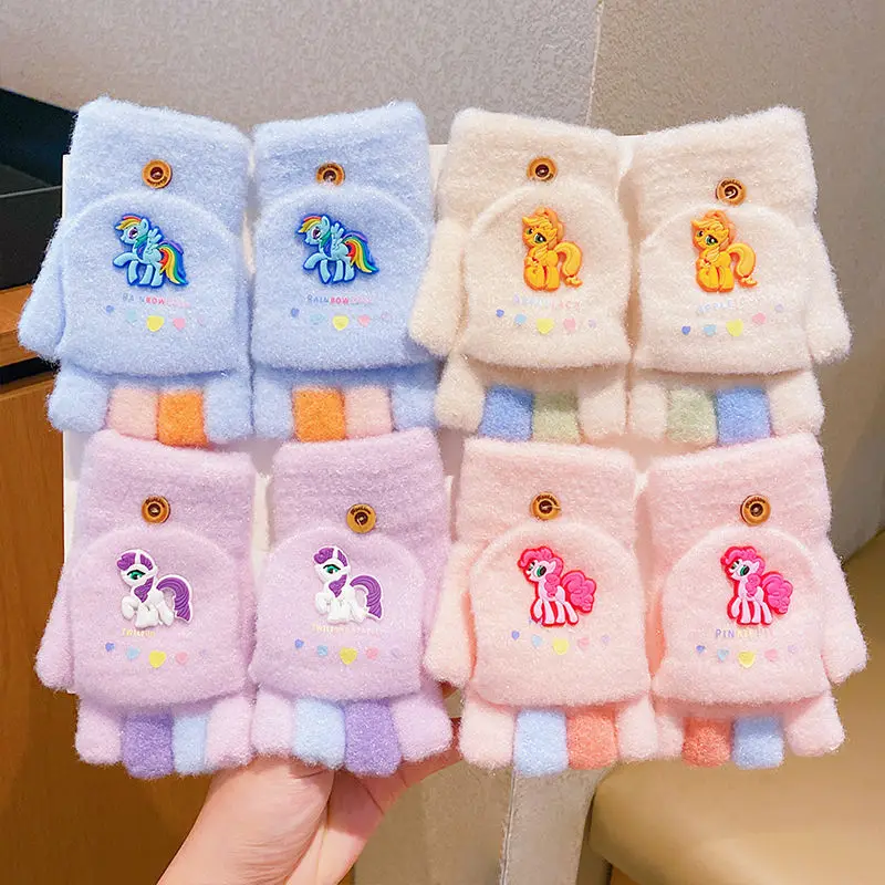 Kawaii My Little Pony innovative cartoon children's cold-proof winter outdoor finger gloves plush warm student Christmas gift